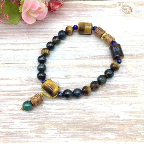 Nature Stone Bead Women Bracelet Charm Bracelets Elastic Bangle Tiger Eye Wooden Beads Jewelry Great For Girl Women Gifts