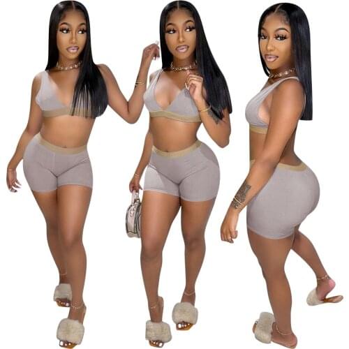 Tracksuit Women 2021 Fashion Solid Color Strip Casual All Match Vest Two Piece Suit Female Shorts Female Pantsuits Club Clothing