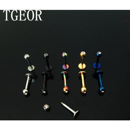 New body jewelry 16G 1 Pair 1.2*8*3mm surgical Stainless Steel gem crystal plated titanium colors piercing labret ring