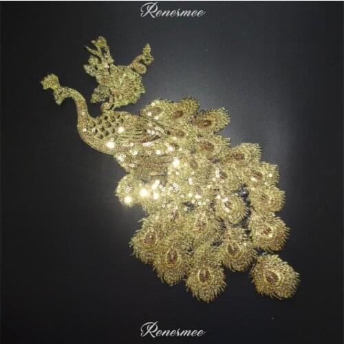 1Pc Gold Sequins Phoenix Applique Clothing Embroidery Patch Fabric Sticker Iron On Patch Craft Sewing Repair for Dress 16X30cm