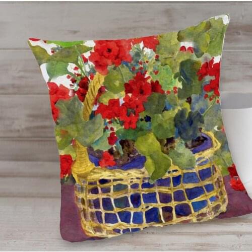 2Pcs Pillow Case Multi-color One Side Printing Polyester Toland Geranium Basket Cushion Cover for Garden Office Wholesale