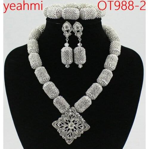 2019 Nigerian Wedding African Beads Jewelry Sets Luxury Dubai Gold Accessory Statement Jewelry Set Christmas Gift Jewelry OT988