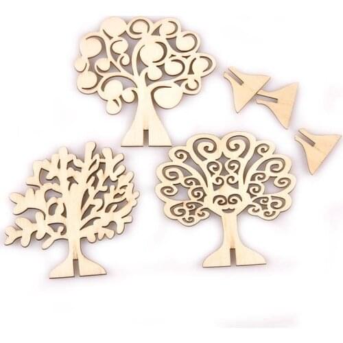 3Pcs Unfinished Wood Slices Tree Pattern Self-standing Home Decor For Scrapbook Crafts Diy Ornament Wooden Embellishment M2590