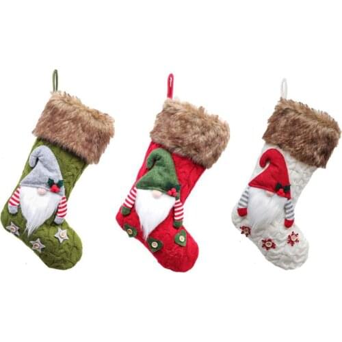 3D Plush Swedish Gnome Christmas Stockings Sock for Fireplace Hanging Xmas Decorations Xmas Tree Candy Gift Bag Hanging Pendant