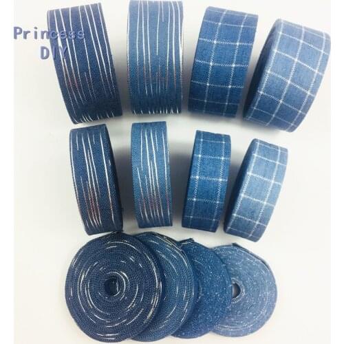 6Yards/Lot Denim Ribbon Jeans Stripe Ribbon Check Riband Tape Craft Packing DIY Handmade Hair Accessory Wedding Material Package