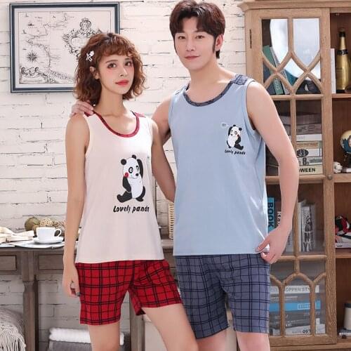 6535 Cotton Loose Sleeveless Vest Pyjamas Couples Lovers Vest Pajamas Mans & Womans Sleepwear Boy Girl Undershirt Jams HDE