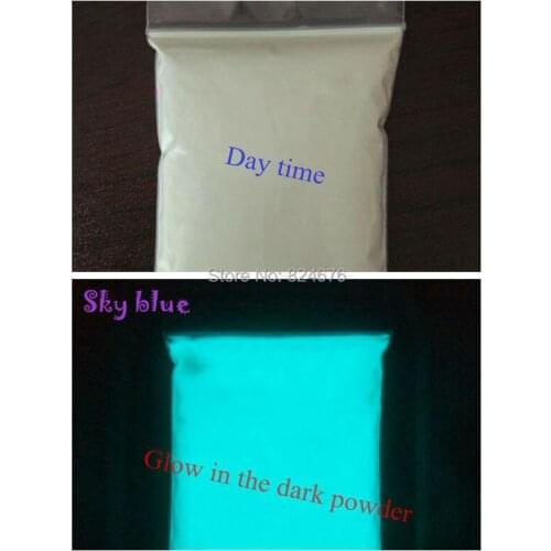 White Glowing Sky blue Light luminous powder phosphor pigment,200g/bag, Glow in Dark Dust Pigment for Nail Art Decoration