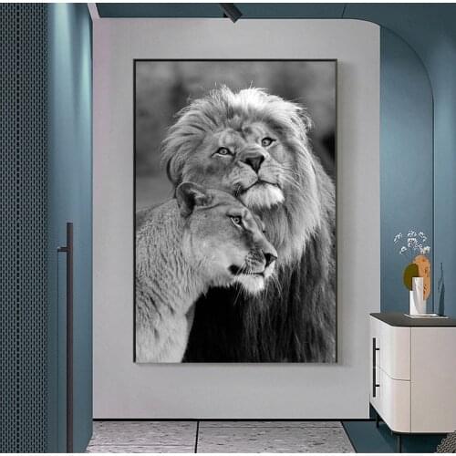 Black and White Animal African Wild Lion Canvas Painting Simple Art Lion Poster Living Room Room Decoration Painting Poster