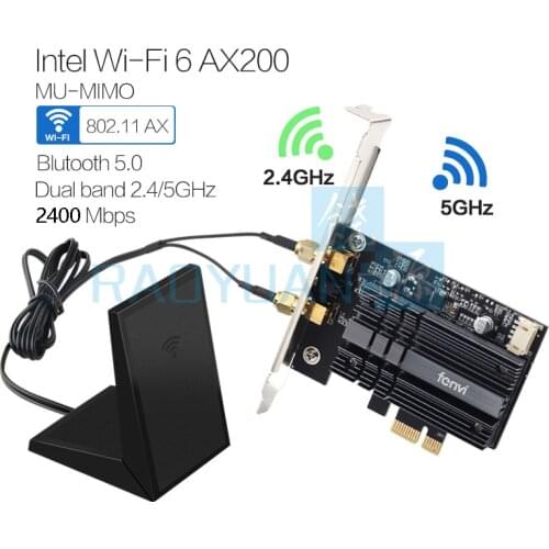 Dual Band 2400Mbps Wireless PCI-E Wifi Adapter For Desktop PC For Wi-Fi 6 AX200 Bluetooth 5.0 802.11ax/ac 2.4G/5G AX200NGW Card