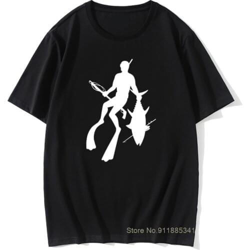 Graphic Diving Fisher Spear Print T-Shirt Summer Men Vintage Cotton T Shirt Oversized Basic Tops & Tees For Male