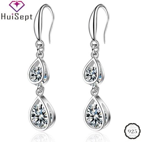 HuiSept Fashion Silver Earrings 925 Jewelry for Women Wedding Water Drop Shape Zircon Gemstone Ornaments Gift Wholesale Earrings