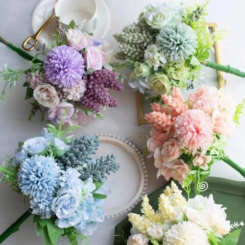 1 bunch Artificial flowers chrysanthemum, lavender and roses combination bouquet for Home decoration Wedding Diy Holding flowers