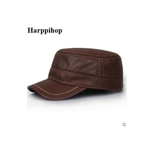 Genuine Leather Men military Cap Winter Hat High Quality Men Real Sheep Skin Women Solid Army Hats Adjustable
