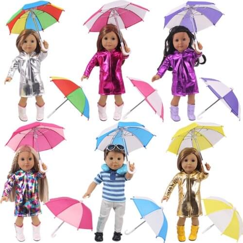 Doll Umbrella Accessories Rainbow Colors Mini Umbrella Fit 18 Inch American Doll & 43 Cm Baby New Born Doll Girl`s Birthday Toy