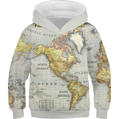 Boys Girls Fashion 3D Hoodies Vintage World Map Book Mountain Printing Kids Hooded Sweatshirts Children Pullovers 4-13 Years Old