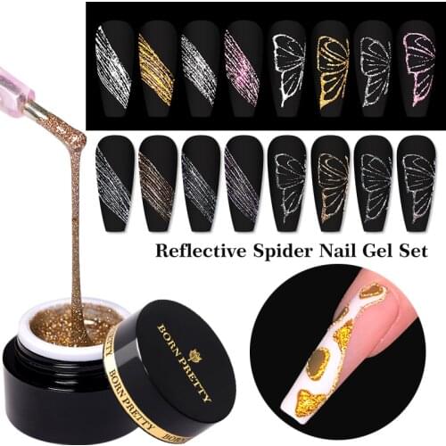 BORN PRETTY Spider Nail Gel Set Reflective Glitter Varnish Sparkling Drawing Painting UV Gel Polish Varnish Nail Glue Top Coat
