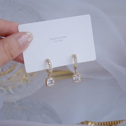 Delicate 14K Real Gold Stud Simple Style Square Earrings for Women Cubic Zircon CZ Geometric Earrings
