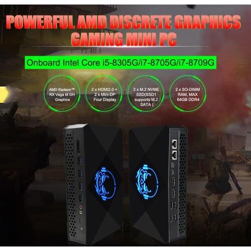 Newest Gaming PC Intel Core i5 8305G i7 8705G Windows 10 Mini PC Radeon RX Vega M GH Graphics NUC 2*HDMI2.0 2*Mini DP AX 200 WIF