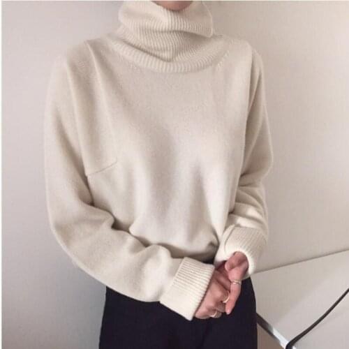 New 2020 Womens Autumn Winter Korean Style Knitwear Turtleneck Warm Pullover Solid Minimalist Elegant Sweater CL585