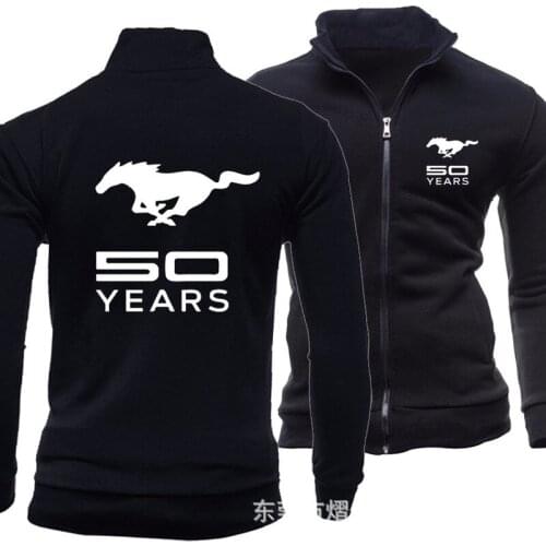 2021New simple no hat lapel car logo Mustang spring and autumn sports leisure trend mens sweat cardigan