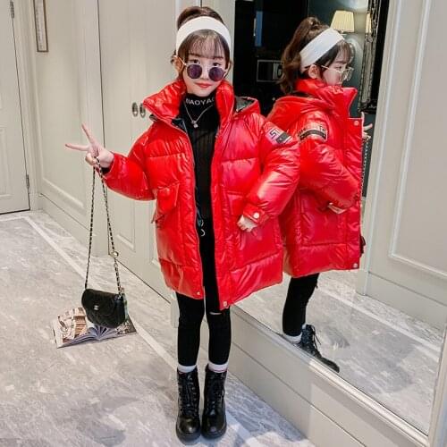 Girls Wear Cotton Wadded Coat Winter Thicken Outerwear Red Black Blue Gray 5 6 7 8 9 Years Kid Big pocket Warm Turtleneck jacket