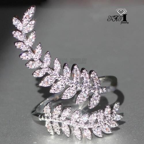 Wholesale YaYI Jewelry Fashion Princess Cut White Leaves Cubic Zirconia Silver Color Engagement Wedding Party Adjustable Rings