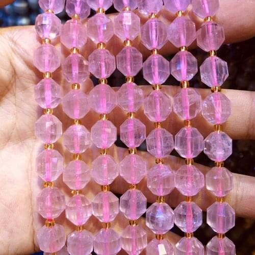 Wholesale Natural Rose Pink Quartz Beads,Hand Cutting Beads 10mm Faceted Gem Stone Loose Beads for jewelry,1string 15.5"