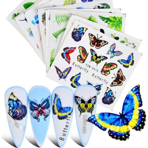 Butterfly Cactus Leaf Water Transfer Nail Decal Geometric Pattern New Beauty Nail Stickers Nail Foils Diy Manicures Decorations
