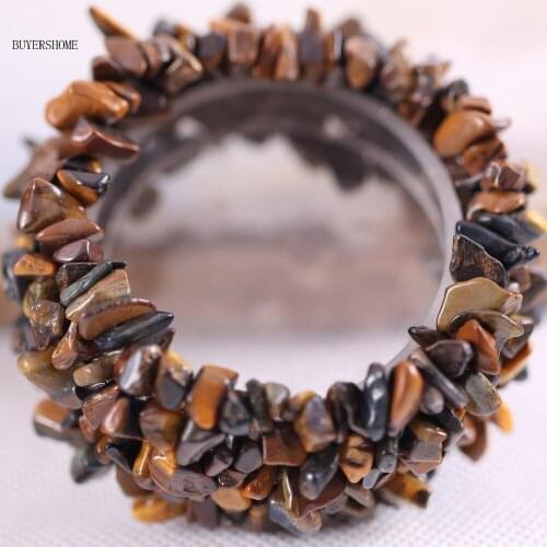 Free Shipping Fashion Jewelry Stretch Weave Natural Stone Brown Tigers Eye Bracelet 7" 1Pcs H058