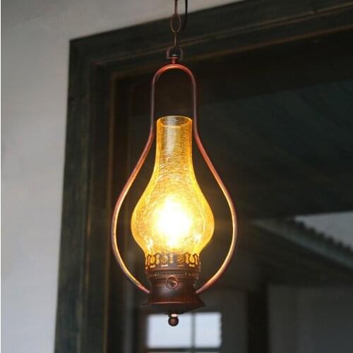 Simple industry loft crackle glass iron Pendant Lights American retro frosted glass E27 lights for porch&stairs&pavilion LDK018