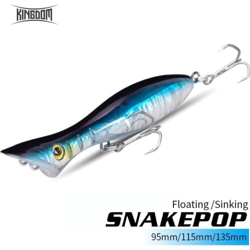 KINGDOM SNAKEPOP Floating Sinking Popper Fishing Lure 95/115/135mm Topwater Cupped Mouth Wobbler Hard Bait For Sea Bass Pike