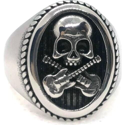 Support Dropship Size 7-14 New Design Guitar Skull Ring 316L Stainless Steel Fashion Hiphop Style Rock Ring