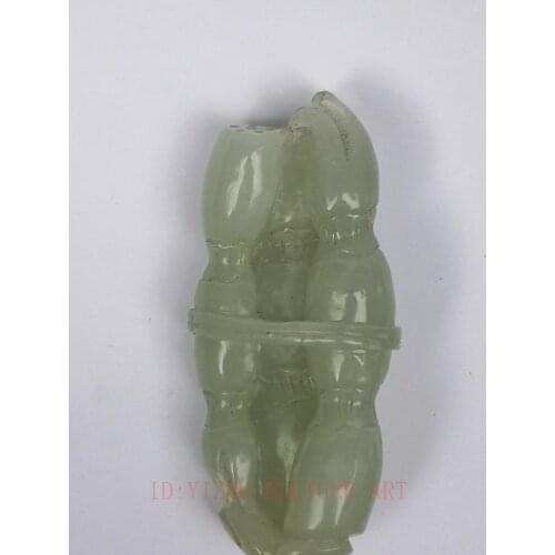 YIZHU CULTUER ART Rare Collection China Xinjiang Jade Hand Carving Lotus root Pendant Netsuke Gift