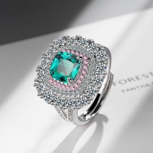 Luxury Wedding Rings For Women Shiny Square Cubic Zirconia Bridal Multicolor Adjustable Ring Simple Accessories Drop Shipping