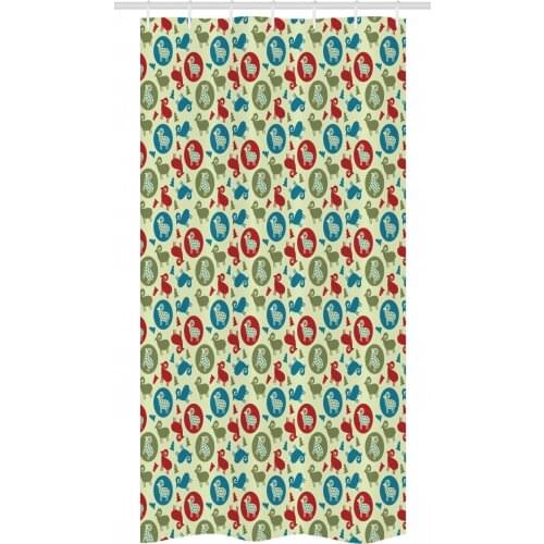 Christmas Goat Shower Curtain Set New Year Pattern of Rounds Waterproof Fabric Narrow Bath Curtain Bathroom Decor with Hooks