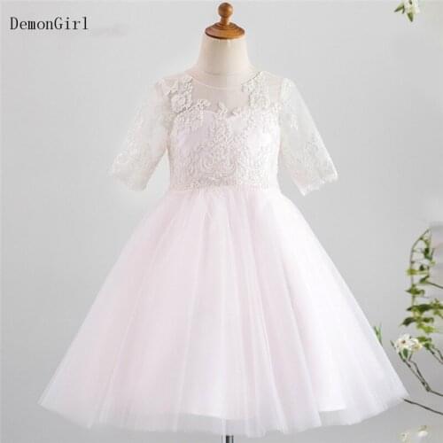 Pink Tulle Lace Kids Birthday Dress Half Sleeve Flower Girl Dresses Little Princess Party Dresses Custom Made