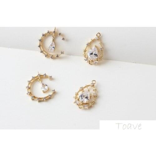 2pcs Maintains Color Copper Plated 18K Gold Diamond Set Zircon Moon Drop DIY Ear Stud Material Accessories