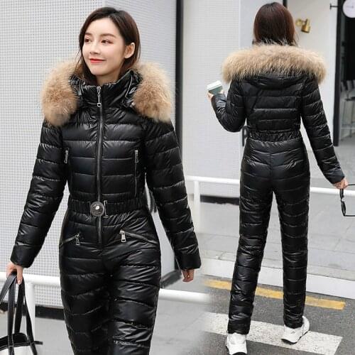 One-piece Ski Suit Womens Winter Coat with Hooded Parka Coat To Keep Warm and Slim Cotton Jumpsuit with Zipper Bodysuit