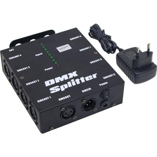8 Way DMX Splitter Distribution Amplifier 8 Channels DMX512 for Party DJ Show Club Disco KTV Stage Light