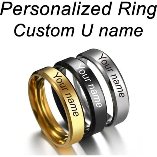 Letdiffery Personalized Gold Silver Black Men Ring Stainless Steel Engraved Your Names Birthday Women Jewelry