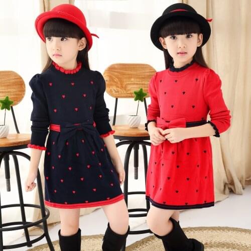 2020 spring slim wool female child o-neck knit dress pullover girls dresses