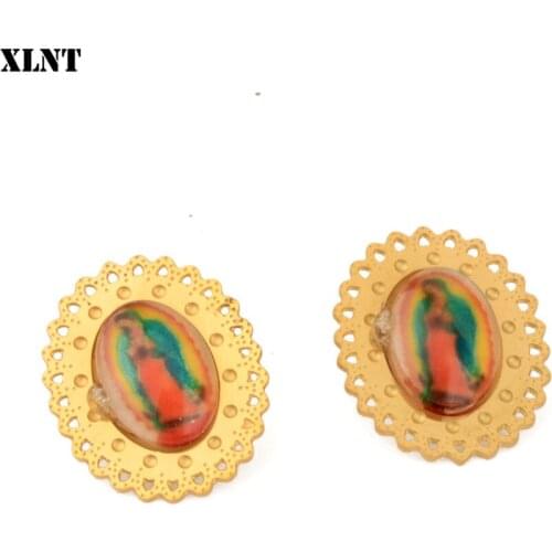 XLNT trendy women Stud Earrings our lady of Guadalupe Jewelry Virgin Mary Christian Jesus Buddhist Buddha earrings