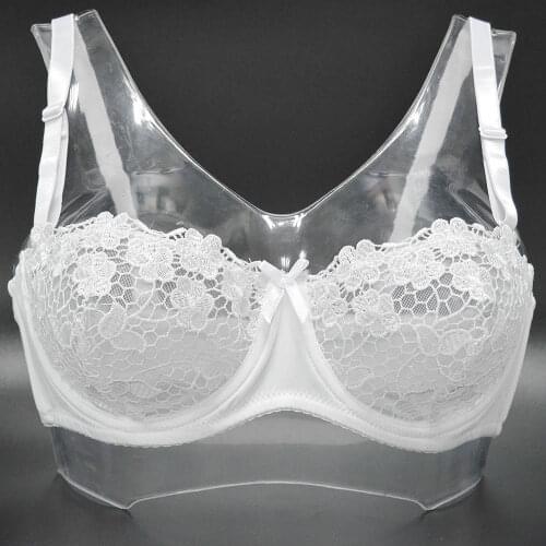 YANDW White Bras For Women Sexy Lingerie Unpadded Embroidery Lace Bra Mesh Lined Brassiere Bralette Floral Plus Size Crop Top