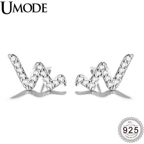 UMODE 2019 New 925 Sterling Silver W Letters ECG Stud Earrings for Women Unique CZ Zircon Party Silver Jewelry Brincos ALE0623