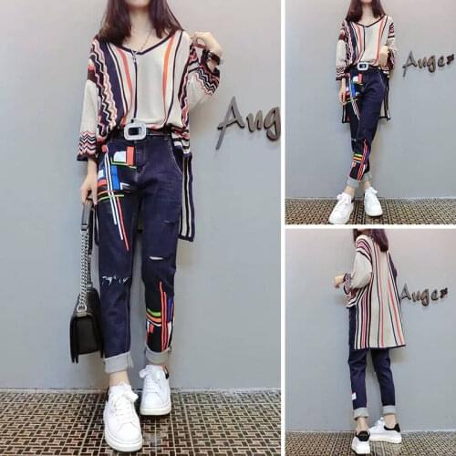 2021 Autumn Suit New Age-reducing Waist Thick Bellies Suit Fat Sister Jean Two-piece Set Tracksuit Women Two Pieces Set Clothing