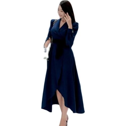 Maxi A line blue Dress one piece korean ladies autumn long Sleeve cabaret party formal Dresses for women