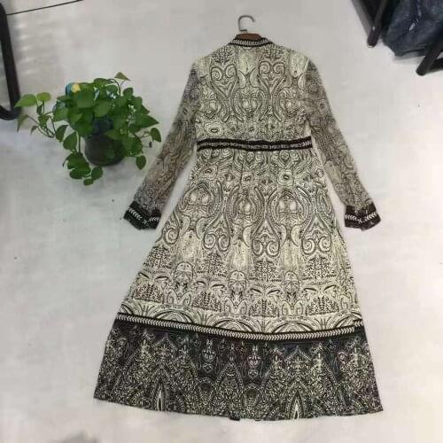 Women Runway Fashion Silk 2021 Spring Summer Bow Black White Print Elegant Long Beach Dress XXL