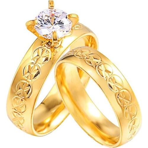 RIR 1 PCS Simple Round Stainless Steel Wedding Engagement Ring Fashionable With Crystal For Women & Men Ring Jewelry Size 6 - 10