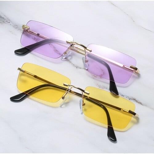 2021 New Trendy Custom Fashion Vintage Ladies Rimless Square Small Rectangle Frameless Sun Glasses