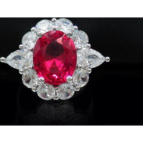 2021 Luxury 8*10MM Round Cut Flower Design Ruby Gemstone Adjustable Rings For Women Holiday Birthday Fine Jewelry Gifts